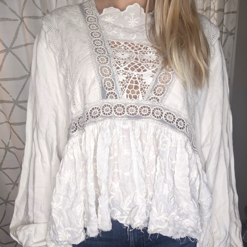 Free People Flowy White Long sleeve